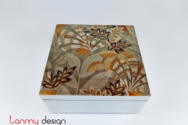 Silver square lacquer box with leave pattern 20*H9 cm 